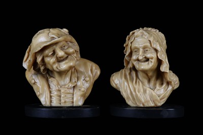 Lot 145 - A PAIR OF 19TH CENTURY ENGLISH WAX HEADS OF AN...