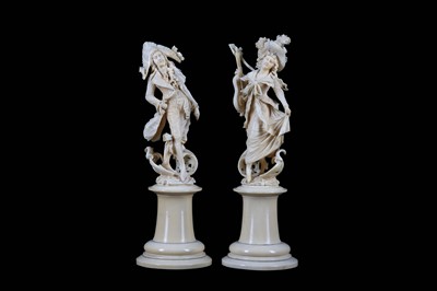 Lot 177 - A PAIR OF 19TH CENTURY DIEPPE IVORY DANCING...