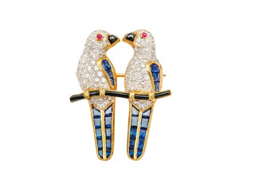 Lot 247 - A gem-set bird brooch The two gold birds...