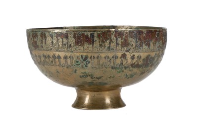 Lot 42 - A SILVER-INLAID BRASS BOWL Iran, 12th - 13th...