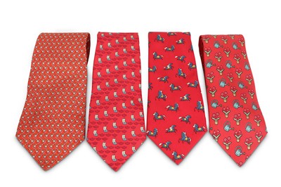 Lot 165 - Three Red Hermes Whimsical Silk Ties, one with...