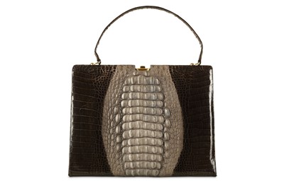 Lot 452 - Grey Vintage Crocodile Handbag, two tone...