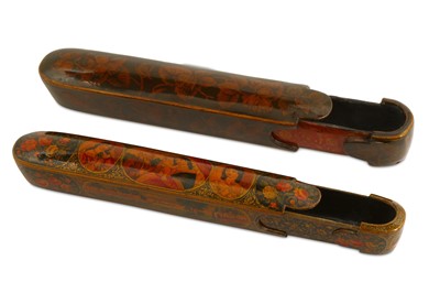 Lot 263 - TWO LACQUERED PAPIER-MÂCHÉ PEN CASES...