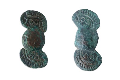 Lot 43 - TWO BRONZE SCYTHIAN BUCKLES OR ATTACHMENTS...