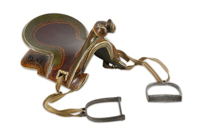 Lot 279 - A LACQUERED SADDLE WITH STIRRUPS Bukhara,...