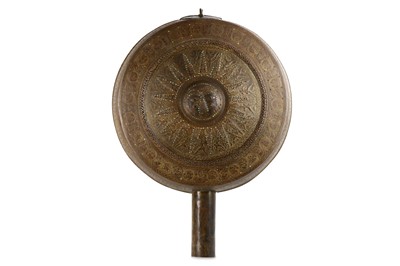 Lot 273 - A MONUMENTAL CEREMONIAL BRASS 'ALAM FINIAL...