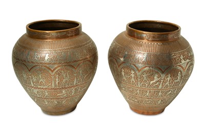 Lot 97 - A PAIR OF EGYPTIAN-REVIVAL SILVER-INLAID...