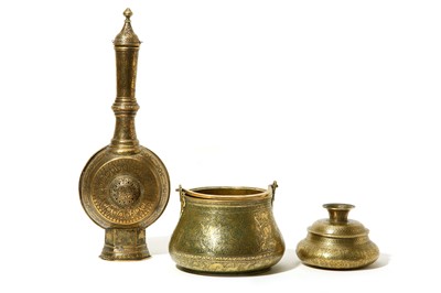 Lot 272 - THREE SAFAVID-STYLE INCISED BRASS VESSELS...