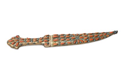 Lot 109 - A CORAL AND TURQUOISE-INSET DAGGER (KHANJAR)...