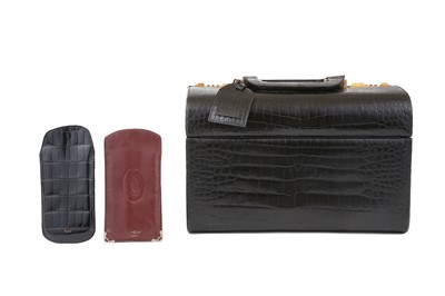 Lot 451 - Black Crocodile Vintage Vanity Case, leather...