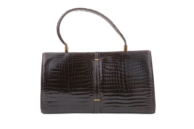 Lot 453 - Dark Brown Vintage Crocodile Handbag, single...