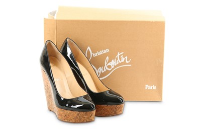 Lot 77 - Christian Louboutin Black Patent Coroclic 140,...