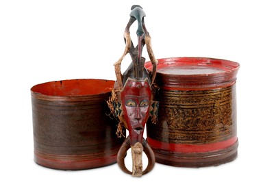 Lot 280 - A large Burmese red lacquered food container...