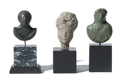 Lot 117 - TWO ROMAN BRONZE APPLIQUES AND A LEAD HEAD...