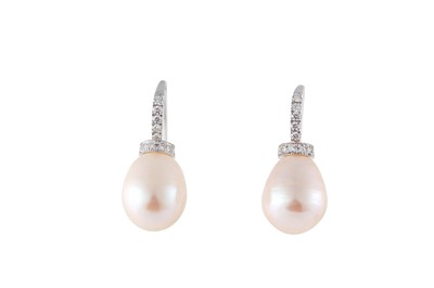 Lot 176 - A pair of cultured pearl and diamond earrings...