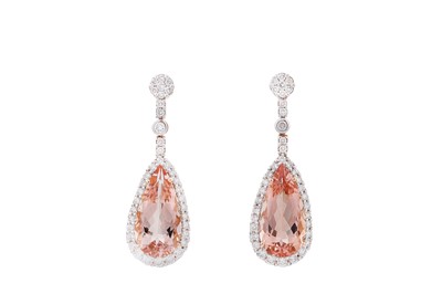 Lot 134 - A pair of morganite and diamond pendent...