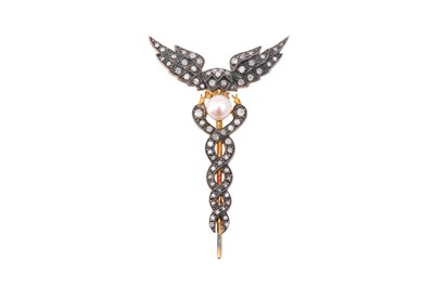 Lot 627 - A cultured pearl and diamond brooch, designed...