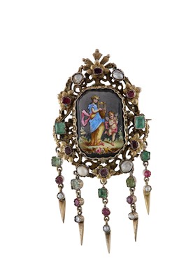 Lot 88 - A late 19th century enamel and gem-set pendant...
