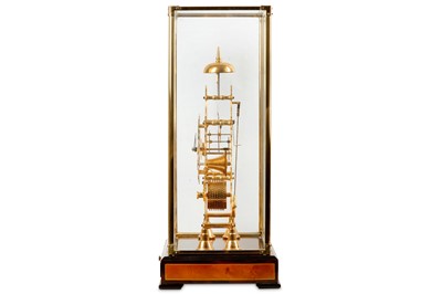 Lot 51 - A LACQUERED BRASS FUSEE SKELETON CLOCK the...