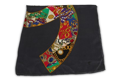 Lot 150 - Chanel Bejewelled Silk Scarf, 1990s, grey silk...