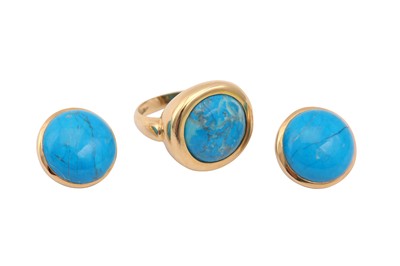 Lot 638 - A turquoise ring and earring suite, each...