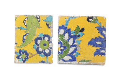 Lot 232 - TWO SAFAVID CUERDA SECA POTTERY TILES Isfahan,...