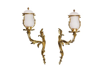 Lot 132 - A SET OF FOUR ROCOCO STYLE GILT BRONZE WALL...