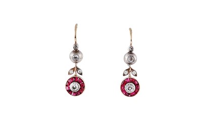 Lot 31 - A pair of ruby and diamond earrings, circa...