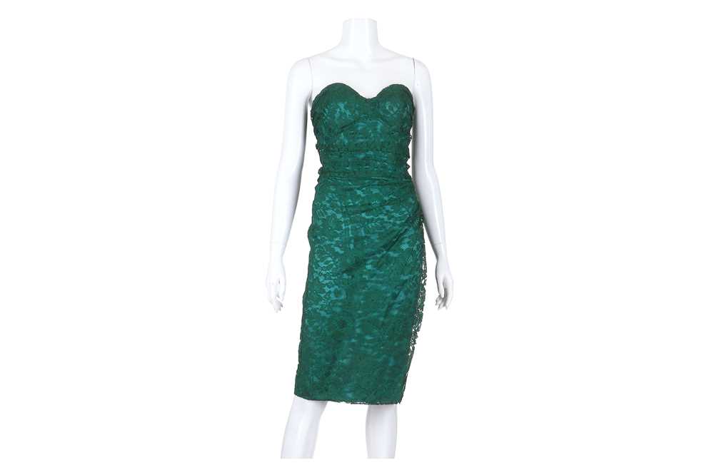 Lot 354 - Dolce and Gabbana Green Lace Strapless Dress, Lot 354 - Dolce and Gabbana Green Lace Strapless Dress,