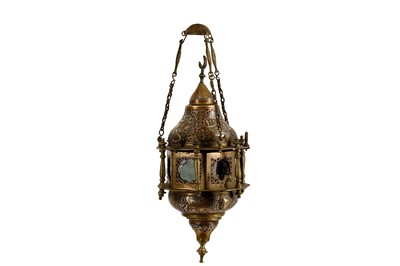 Lot 733 - A SILVER AND COPPER INLAID BRASS HANGING LAMP ...