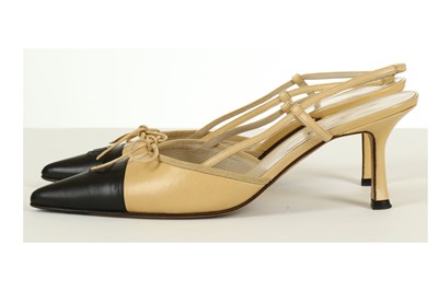 Lot 179 - Chanel Two Tone Slingbacks, leather body, 8cm...