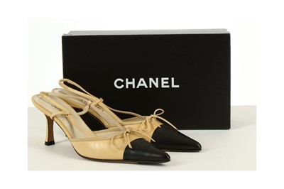 Lot 179 - Chanel Two Tone Slingbacks, leather body, 8cm...