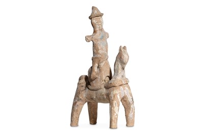 Lot 36 - A CLAY HORSE AND RIDER Circa 1st Millennium...