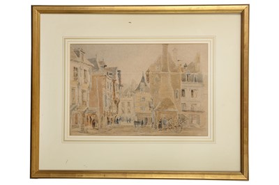 Lot 322 - MANNER OF DAVID COX Street in a French town,...