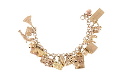 Lot 66 - A charm bracelet  The fancy-link chain...