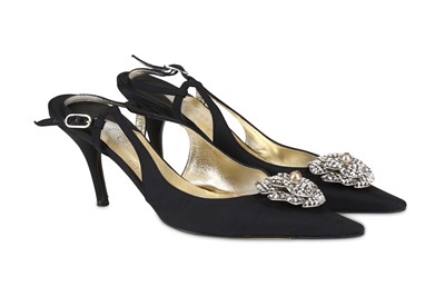 Lot 21 - Chanel Crystal Camellia Kitten Heels, black...