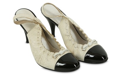 Lot 109 - Chanel Black and White Python Stretch Heels,...