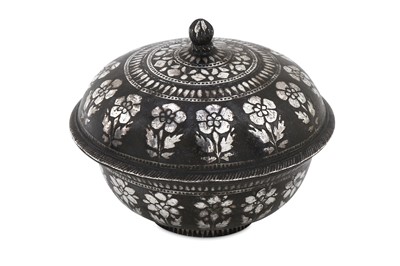 Lot 322 - A BIDRI SILVER-INLAID LIDDED 'MAGIC' BOWL...