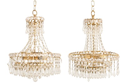 Lot 748 - A pair of gilt metal chandeliers, each...