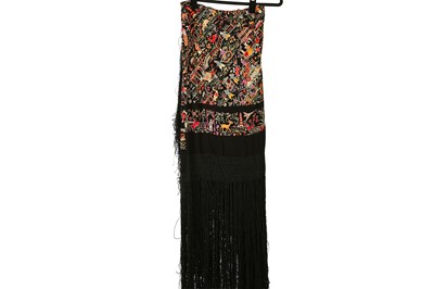 Lot 95 - Vintage Embroidered Piano Shawl, black silk...