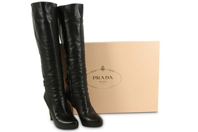 Lot 116 - Prada Black Leather Knee-High Boots, 11cm heel,...