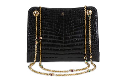 Lot 81 - Gucci Vintage Black Crocodile Handbag, gold...