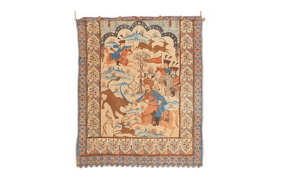 Lot 277 - A FIGURAL HUNTING SCENE KALAMKARI Qajar Iran,...