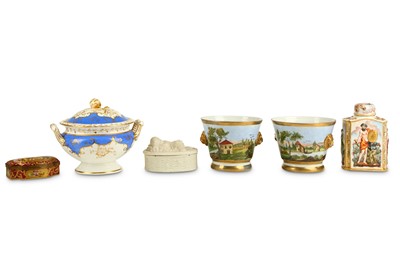 Lot 675 - A pair of hand painted porcelain cache pots,...