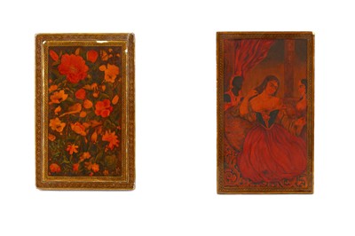 Lot 260 - A QAJAR LACQUERED PAPIER-MÂCHÉ MIRROR CASE...