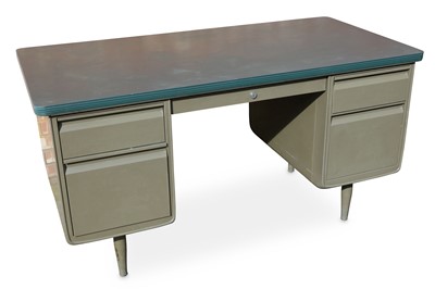 Lot 809 - A 20th Century metal framed pedestal desk, the...