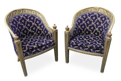 Lot 803 - A pair of giltwood tub chairs in the Louis XVI...