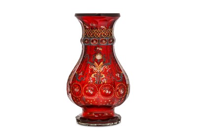 Lot 43 - A LARGE BOHEMIAN RUBY GLASS VASE MADE FOR THE...