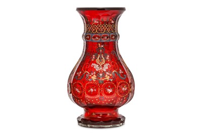 Lot 43 - A LARGE BOHEMIAN RUBY GLASS VASE MADE FOR THE...