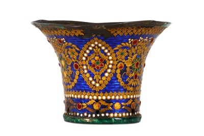 Lot 252 - *A LARGE QAJAR GILT AND ENAMELLED SILVER...